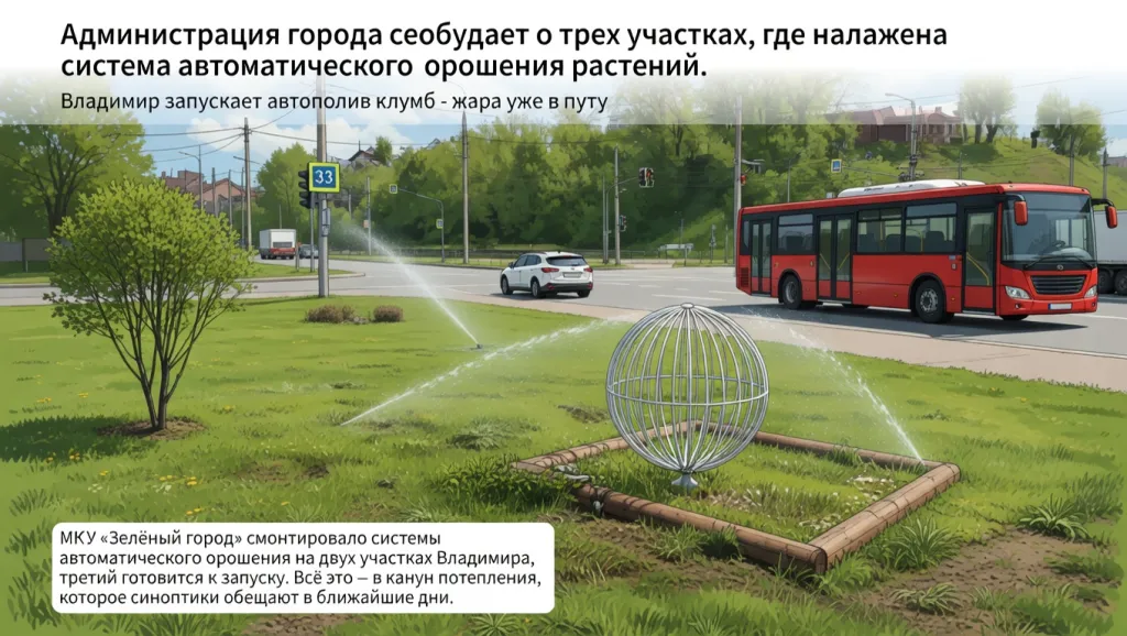 Администрация города сообщает о трех участках, где налажена система автоматического орошения растений.